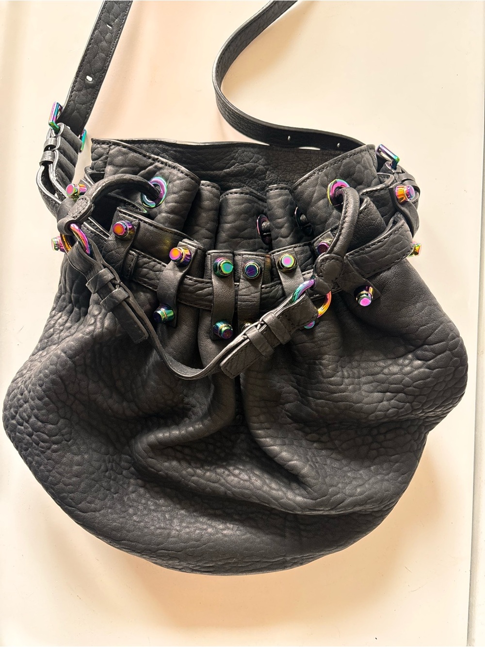 Authentic Alexander Wang Diego Leather Bag with Iridescent Studs and Dustbag
